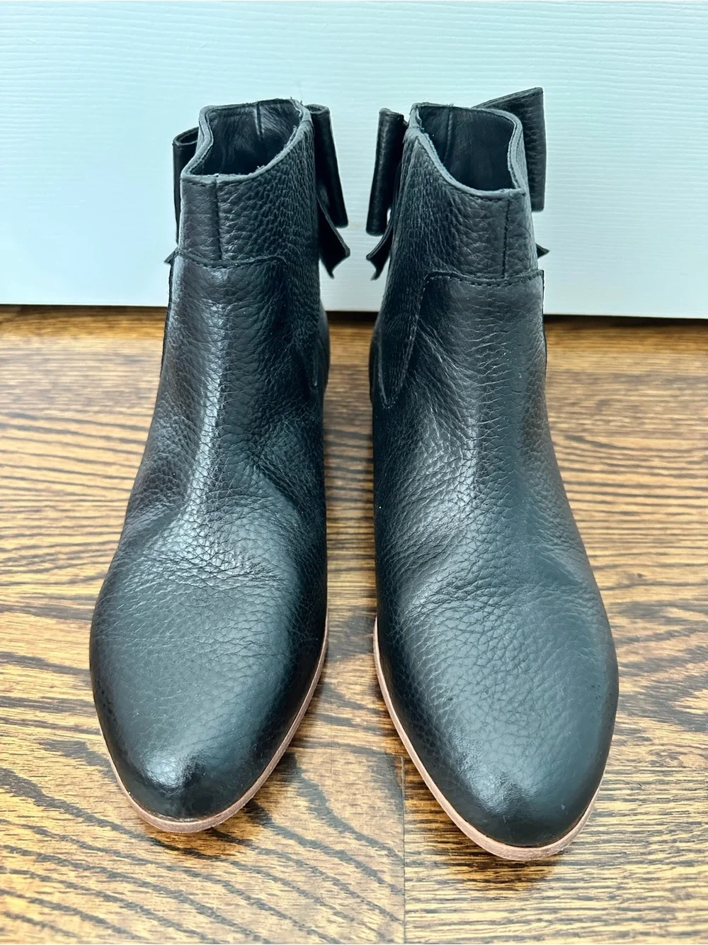 Kate Spade Prospect Bow Booties Black Pebbled Leather Short Boots Sz 6.5